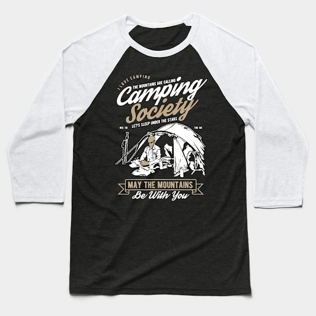 Camping Society Baseball T-Shirt by JakeRhodes